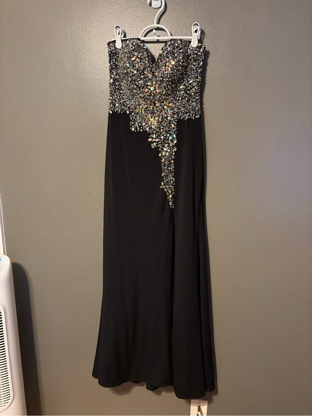 Crystal Doll Strapless Black Gown with Iridescent Crystal Bodice